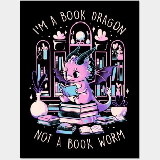 Book Dragon - Cute Dark Dragon Books Color Gift Posters and Art